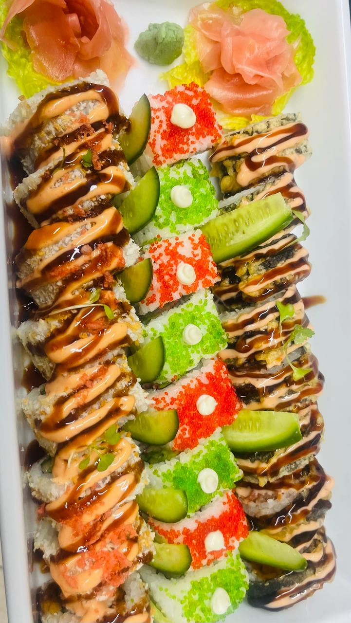 Premium sushi platter with fresh fish and garnishes